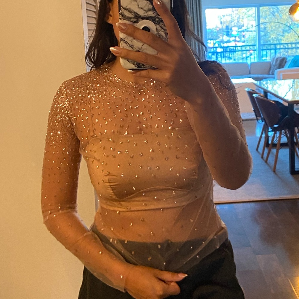 Lirika Matoshi Synthetic Cascading Shimmer Top  / color peach